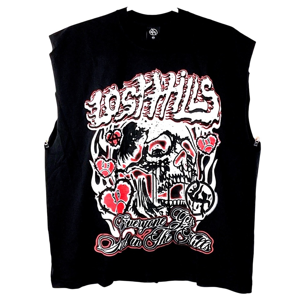 Lost Hills X Sad Boyz T-Shirt Mens Medium Black  Hearts Double Sided Graphic